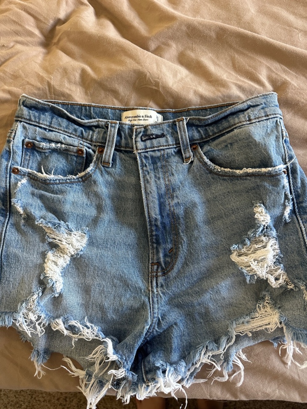 Abercrombie & Fitch Distressed Light Wash Denim Shorts High Rise Mom Short